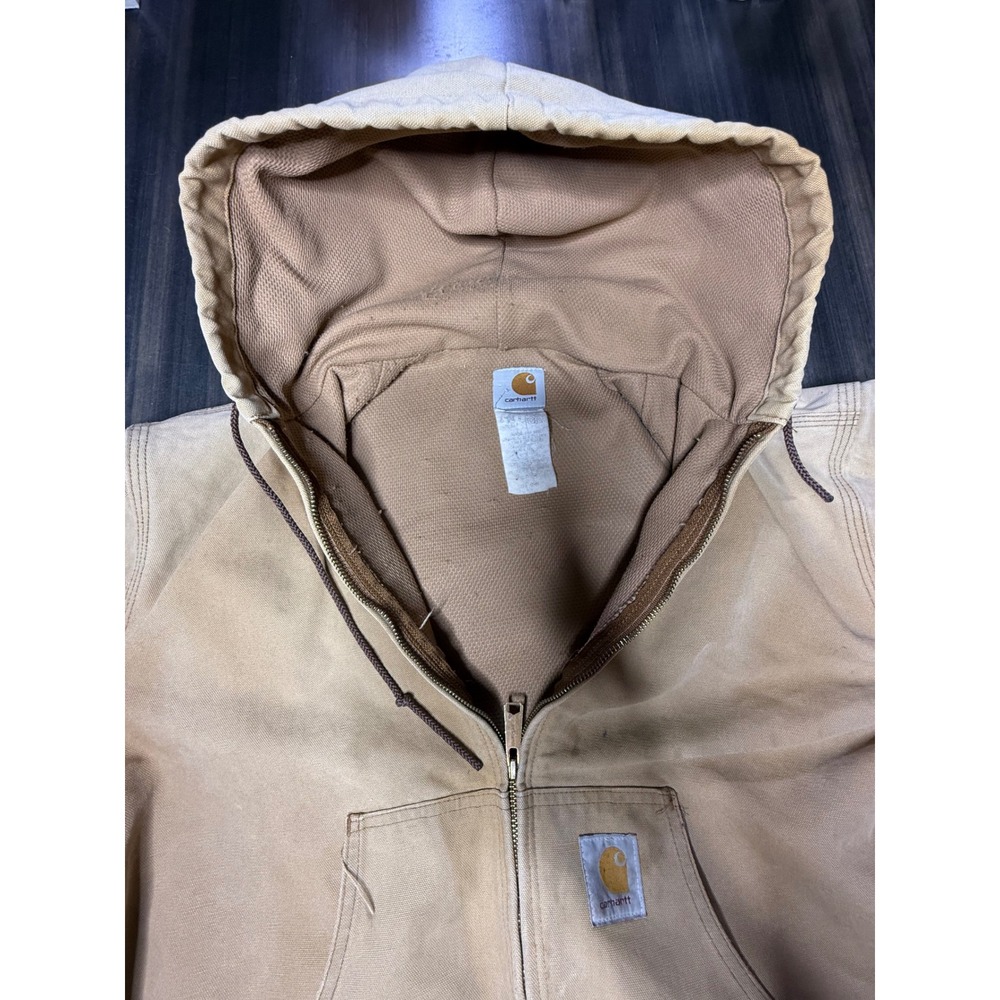 Carhartt Workwear Active Jacket Full Zip Hooded Canvas Coat Beige XL Vintage - Picture 5 of 16